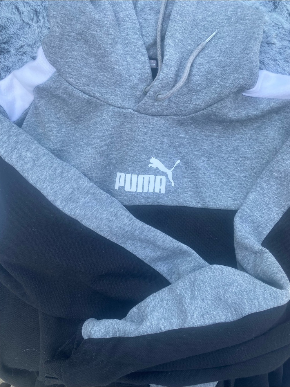 NEW Puma Gray Pullover Hoodie with Black Branded Trim